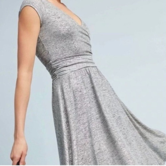 Maeve Anthropologie Tamera Silver Surplice Stretch Midi Women's Dress Size XS - Picture 2 of 7